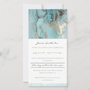 AQUA DUSKY BLUE GOLD AGATE GRAND OPENING INVITE