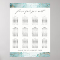 AQUA DUSKY BLUE GOLD AGATE WEDDING SEATING CHART