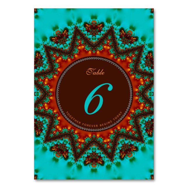 Aqua Earth Sun Wedding Menu+Table Number Card (Front)