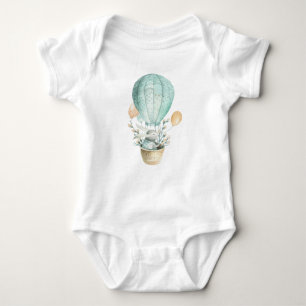 Aqua Easter Bunny in Hot Air Balloon Baby Bodysuit