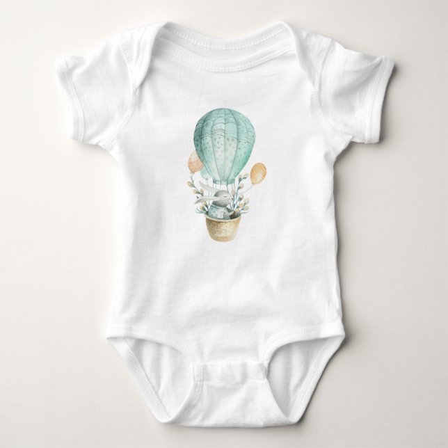 Aqua Easter Bunny in Hot Air Balloon Baby Bodysuit (Front)