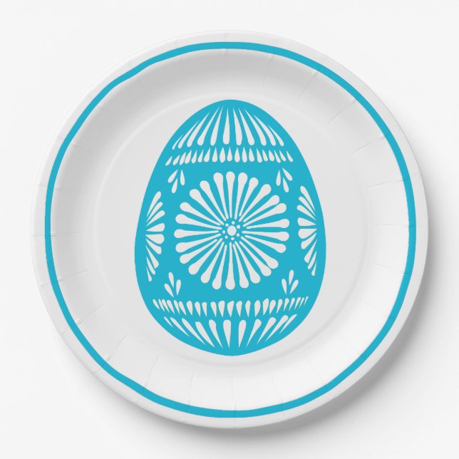 Aqua Easter Egg Paper Plate (Front)