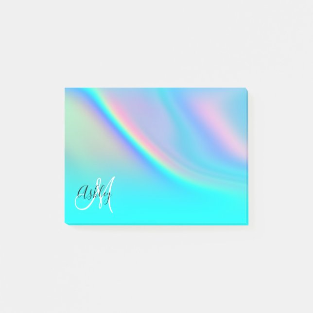 Aqua Edge Rainbow Ombre Monogram Post-it Notes (Front)