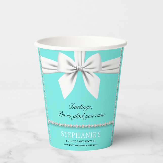 Aqua Elegant Fancy Tiffany Baby Shower Tableware Paper Cups (Front)