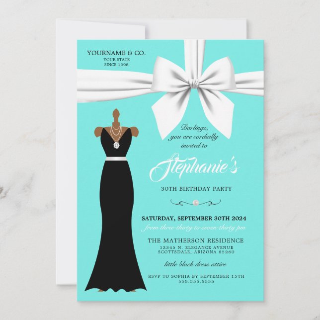 Aqua Elegant Fashion Tiffany Birthday Invitation (Front)