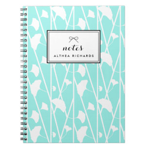 Aqua Elegant Floral Vines Pattern Personalised Spiral Notebook