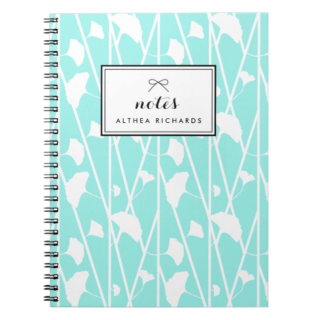 Aqua Elegant Floral Vines Pattern Personalised Spiral Notebook (Front)