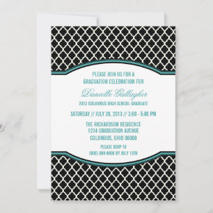 Aqua Elegant Quatrefoil Graduation Invitation