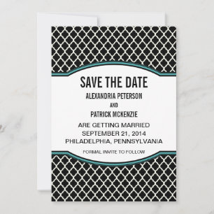 Aqua Elegant Quatrefoil Save the Date Invite