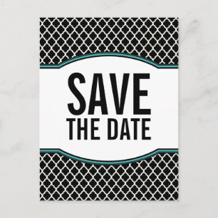 Aqua Elegant Quatrefoil Save the Date Postcard