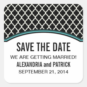 Aqua Elegant Quatrefoil Save the Date Stickers