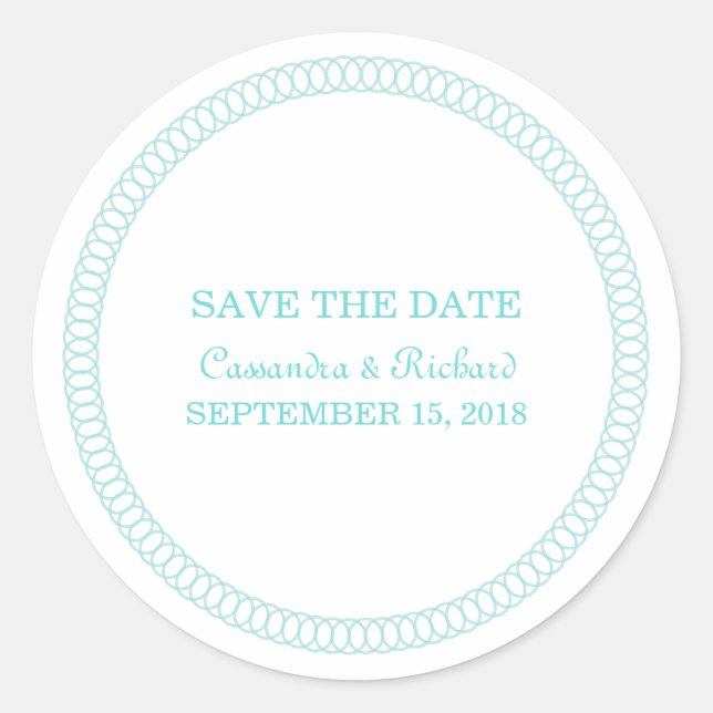 Aqua Encircled Round Save the Date Stickers (Front)