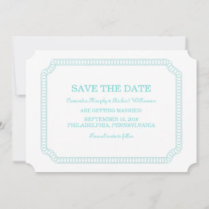 Aqua Encircled Ticket Save the Date Invite