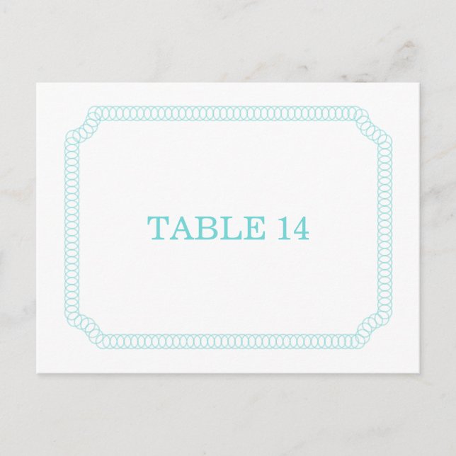 Aqua Encircled Ticket Table Number Postcard (Front)