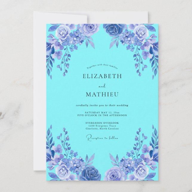 Aqua Ethereal Bloom Wedding Invitation (Front)