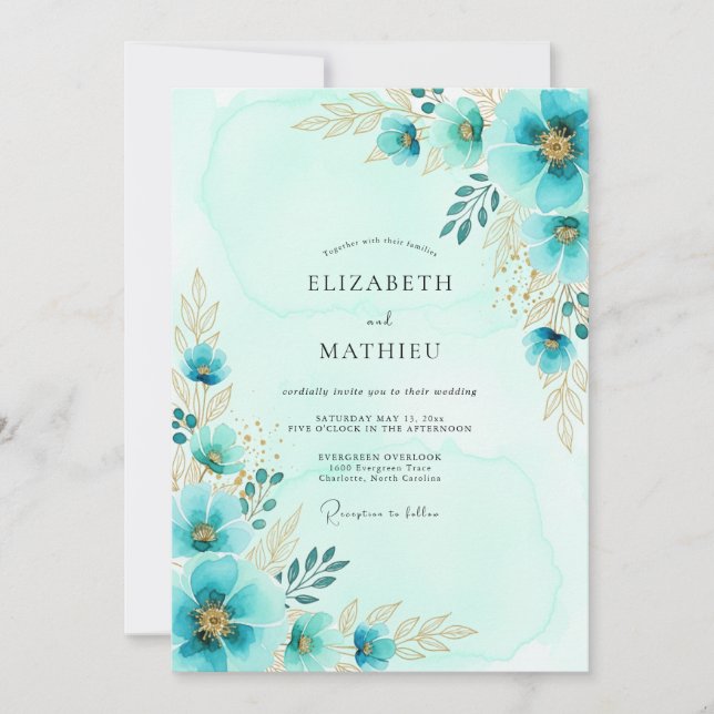 Aqua Ethereal Botanical Spring Wedding Invitation (Front)