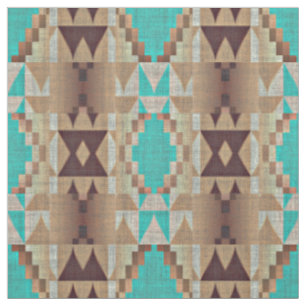 Aqua Ethnic Native American Indian Tribal Pattern Fabric