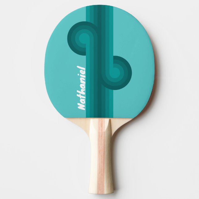 Aqua Fade Stripe Loop with Name Ping Pong Paddle (Front)