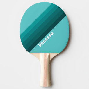Aqua Fade Stripes with Name Ping Pong Paddle