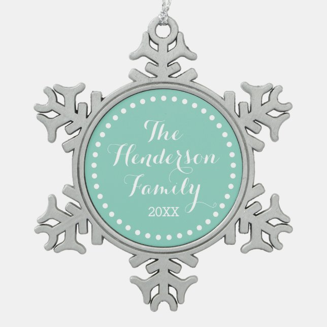 Aqua Family Monogram Keepsake Holiday Ornament (Front)