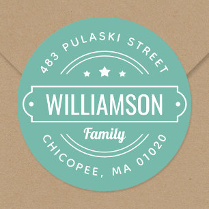 Aqua Family Name Badge Round Return Address Label