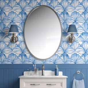 Aqua Fan Breeze - Blue, White - Coastal Wallpaper