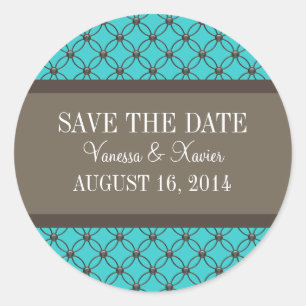 Aqua Fancy Lattice Save the Date Stickers