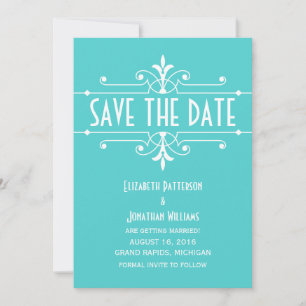 Aqua Fancy Ornamental Save the Date Invite