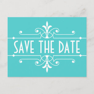Aqua Fancy Ornamental Save the Date Postcard