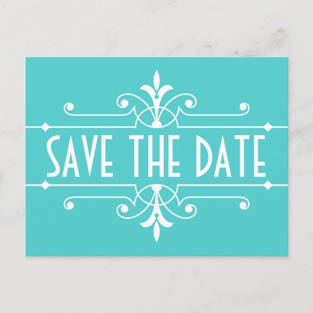 Aqua Fancy Ornamental Save the Date Postcard (Front)