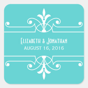 Aqua Fancy Ornamental Wedding Stickers