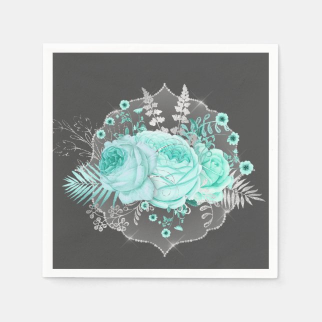 Aqua Fantasy Floral Napkin (Front)