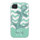 Aqua Faux Glitter Anchor Chevron Personalised