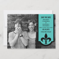Aqua Fleur De Lis Banner Save the Date Invite