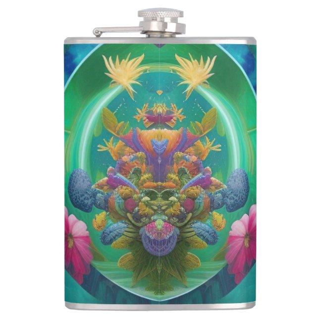Aqua Floral Abstract underwater Garden   Hip Flask (Front)