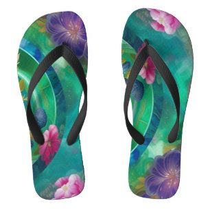 Aqua Floral Abstract underwater Garden Jandals