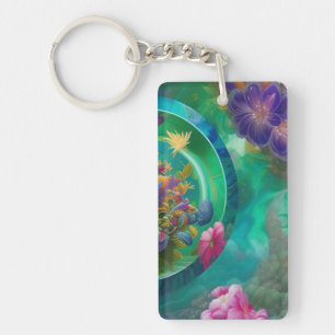 Aqua Floral Abstract underwater Garden   Key Ring