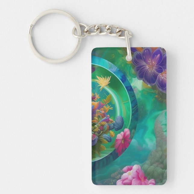 Aqua Floral Abstract underwater Garden   Key Ring (Front)