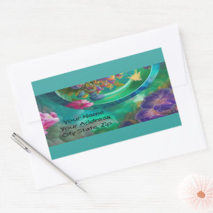 Aqua Floral Abstract underwater Garden   Rectangular Sticker