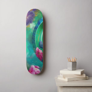 Aqua Floral Abstract underwater Garden Skateboard