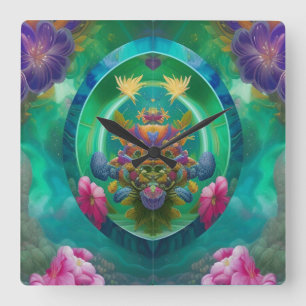 Aqua Floral Abstract underwater Garden Square Wall Clock