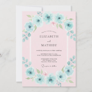 Aqua Floral Arch Wedding Invitation