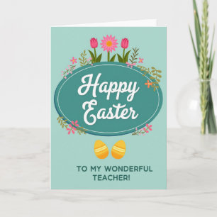 Aqua Floral Easter Wishes Card