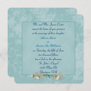 Aqua Floral Embossed Wedding invitation