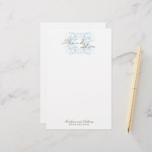 Aqua Floral Flourish Elegant Wedding Thank You Stationery