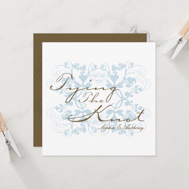 Aqua Floral Flourish Tying The Knot Chic Wedding Invitation (Front/Back In Situ)
