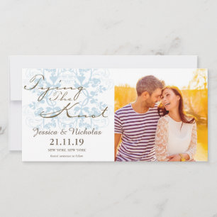 Aqua Floral Flourish Tying The Knot Photo Card