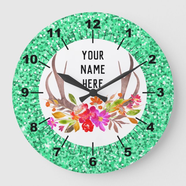 Aqua Floral Large Clock (Front)