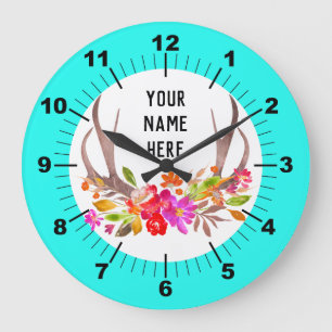Aqua Floral Large Clock