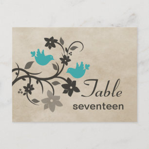Aqua Floral Lovebirds Table Number Postcard